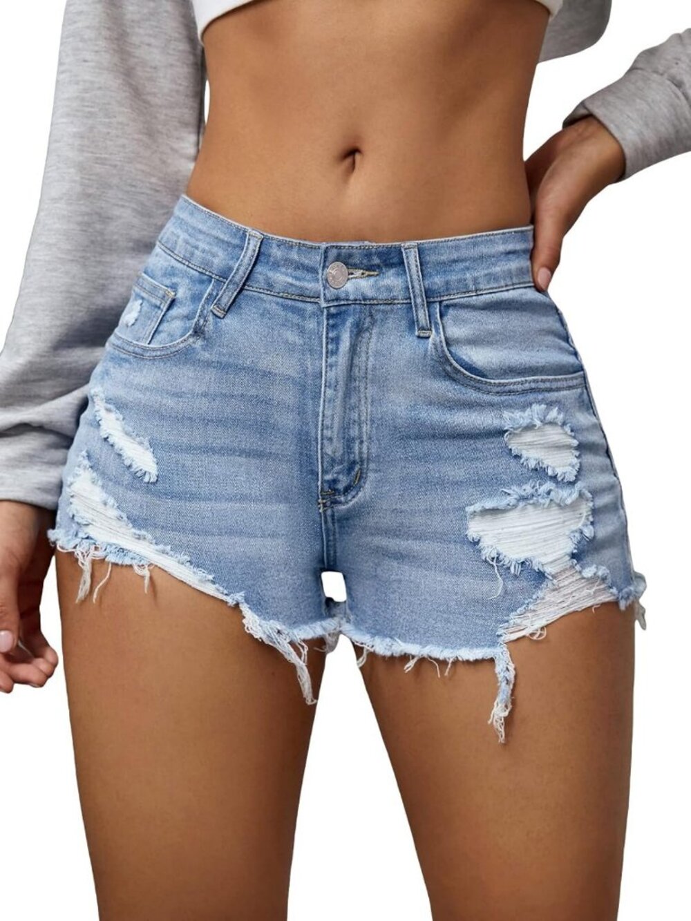 Vintage Y2K Low Rise Ripped Distressed Denim Mini Shorts for Summer Outfits